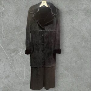 Express World Black Suede Leather Maxi Length Coat